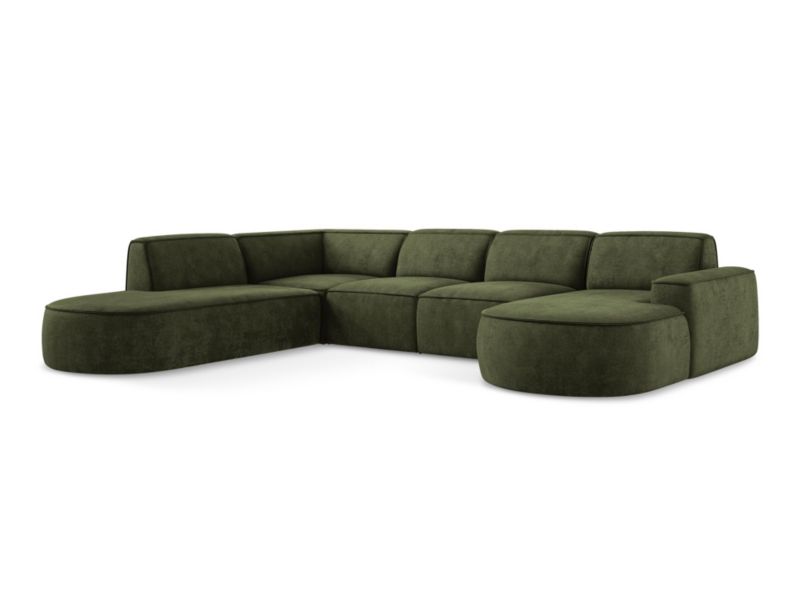 Sofa panoramiczna lewa LaMiaSofa MELISSA z tkaniny szenilowej 364x262 cm oliwkowy 1 szt.