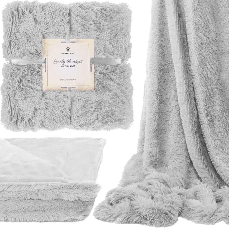 Narzuta na łóżko, pled Springos 200x220 cm dwustronny szary 1 szt.