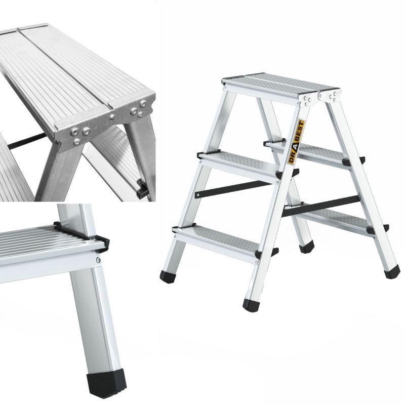 Drabina aluminiowa dwustronna DRABEST 2x3 stopnie, schodki domowe składane, 1 szt.