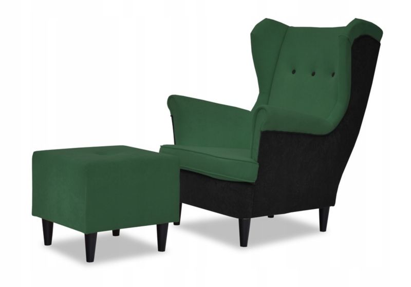 Fotel uszak do salonu z podnóżkiem Family Meble ARI zielono czarny 1szt
