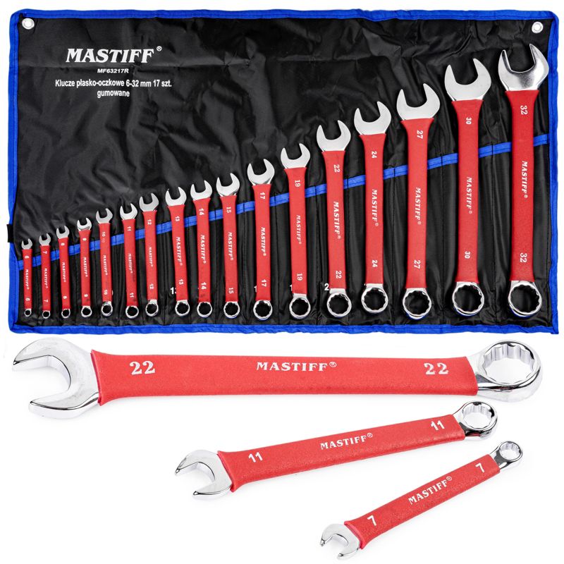 Klucze płasko oczkowe płaskie gumowane MASTIFF zestaw płachta 6-32 mm 17el 1szt.