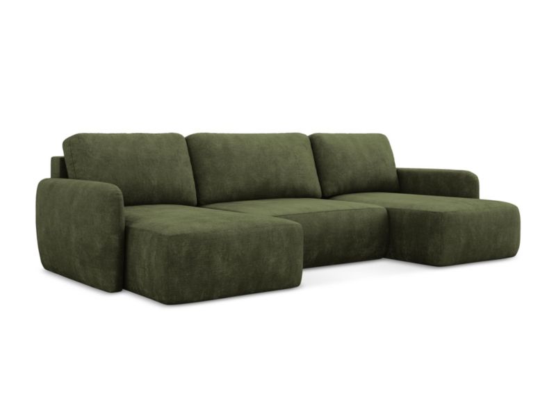 Sofa panoramiczna z funkcją spania LaMiaSofa CORLE z tkaniny szenilowej 290x148 cm oliwkowy 1 szt.