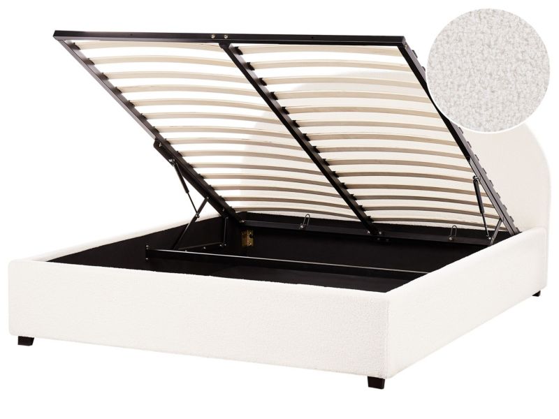 Łóżko z pojemnikiem boucle 160 x 200 cm złamana biel Vaucluse 1 szt.