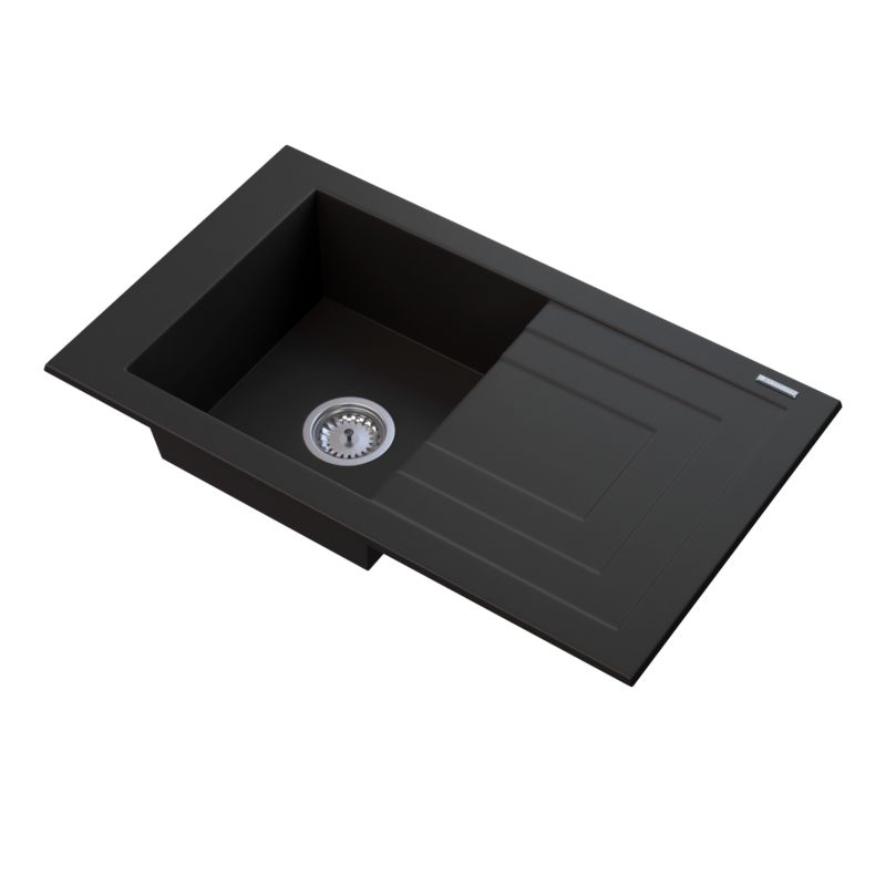 Zlewozmywak Granitowy Jednokomorowy Granitan Zlew Lila Czarny Do Kuchni Zestaw Zlew Syfon 1 kpl.