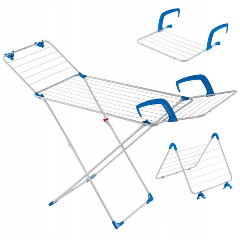 Suszarka Na Pranie KADAX 3W1 Stojąca Bieliznę Ubrania Składana Balkonowa + Kółka 1szt.