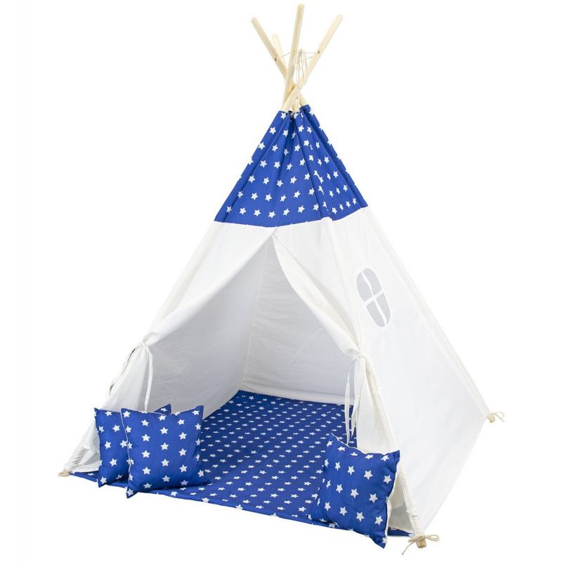Namiot Niebieski Tipi PREMIUM 4iQ Group Dla Dzieci w gwiazdki z poduszkami 1szt.