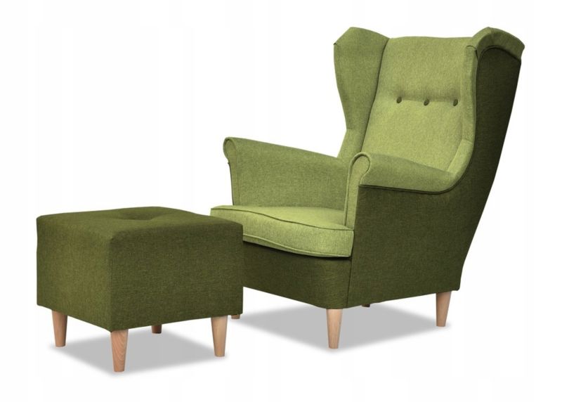 Fotel uszak do salonu z podnóżkiem Family Meble ARI zielono zielony 1szt