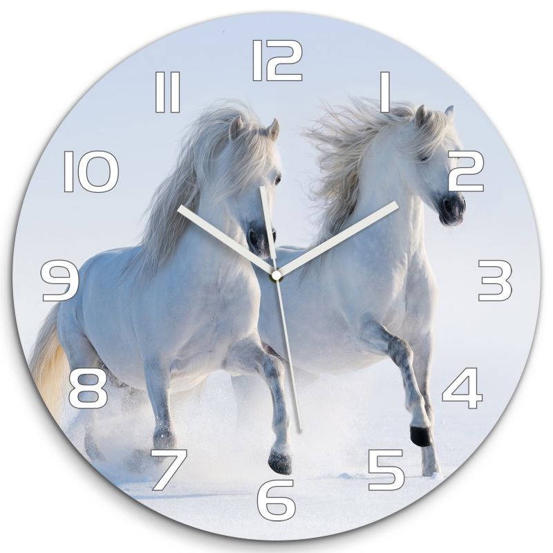 Zegar szklany Tulup Dwa konie w śniegu fi30 cm cichy 1 szt.