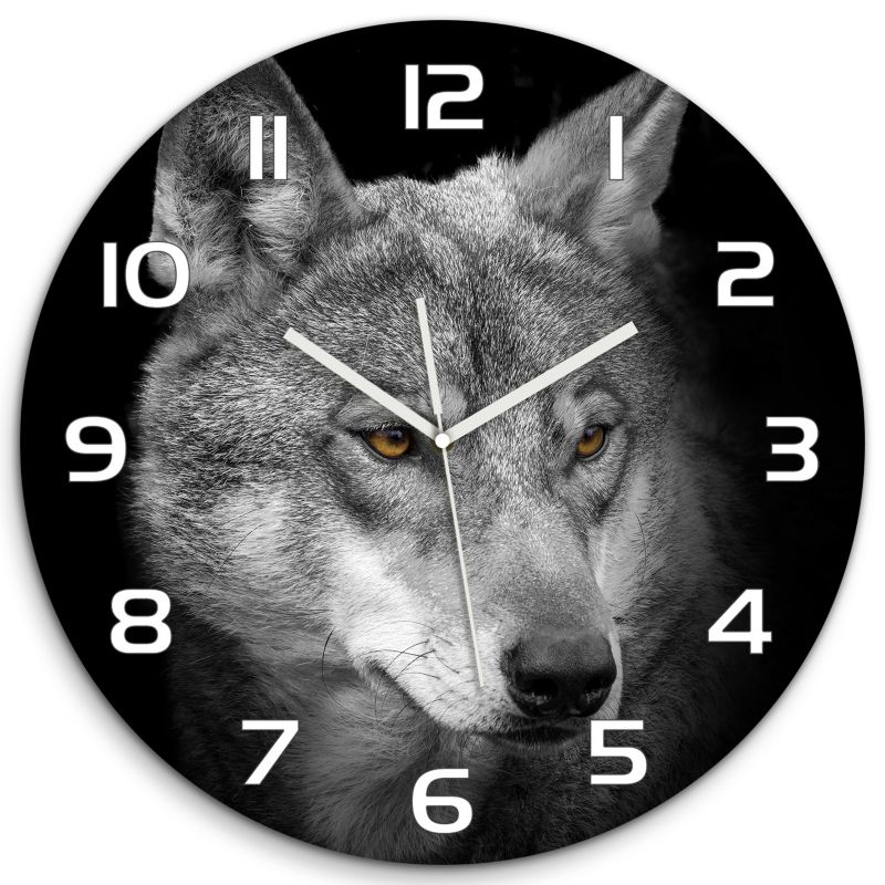 Zegar szklany Tulup Wilk fi30 cm cichy 1 szt.