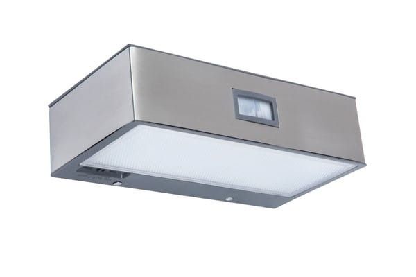 Kinkiet solarny z czujnikiem Lutec Brick srebrno-biały LED 2W 4000K 150lm IP44 wym: 4,6 x 9,5 x 18 cm metal - 1 szt.
