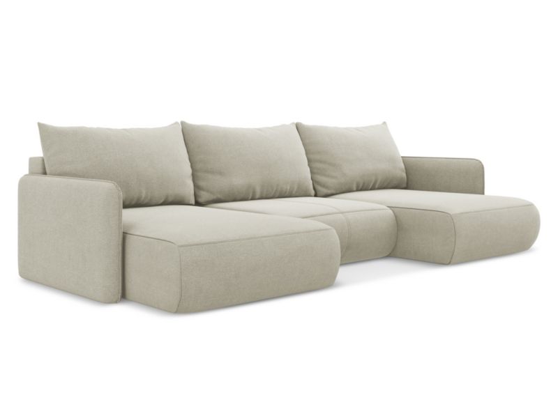 Sofa panoramiczna z funkcją spania LaMiaSofa PALERMO z tkaniny strukturalnej 290x148 cm jasny beż 1 szt.