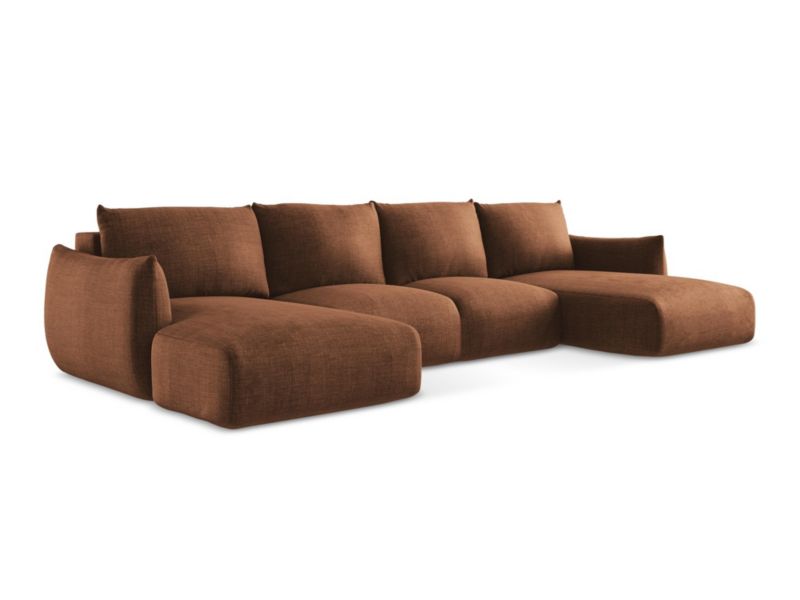 Sofa panoramiczna z funkcją spania LaMiaSofa SAVONA z tkaniny strukturalnej 317x162 cm terakota 1 szt.