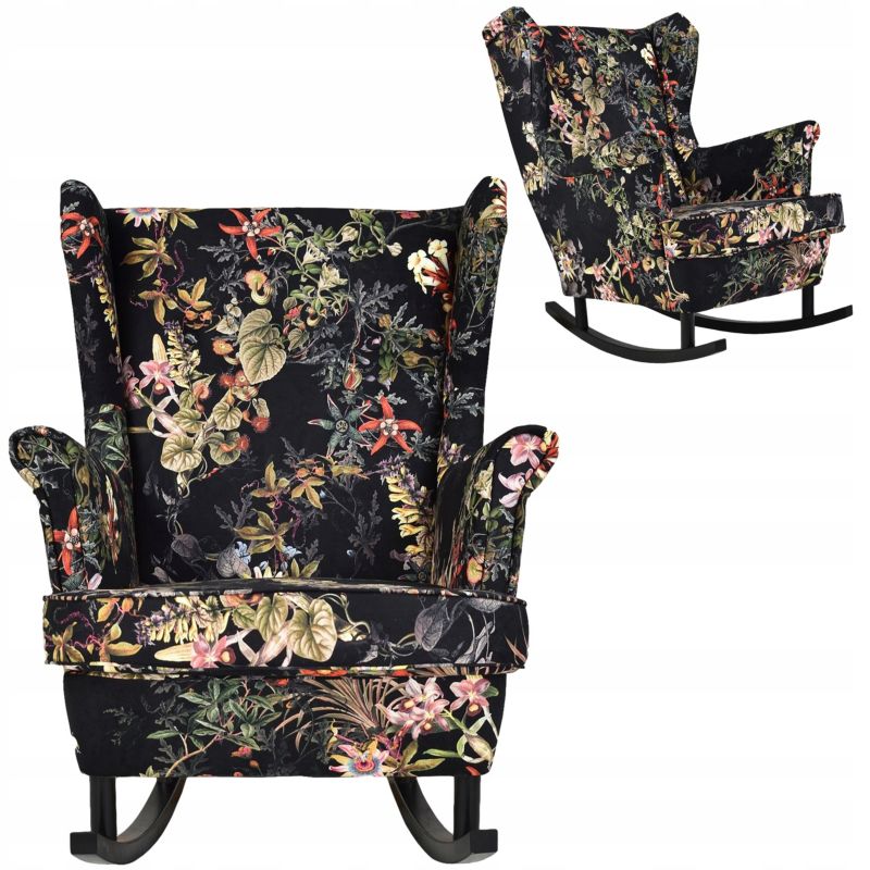 Fotel uszak do salonu bujany Family Meble ARI czarny kwiaty 1szt