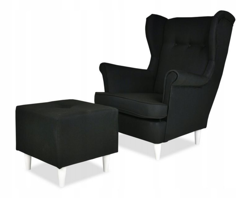 Fotel uszak do salonu z podnóżkiem Family Meble ARI czarny 1szt