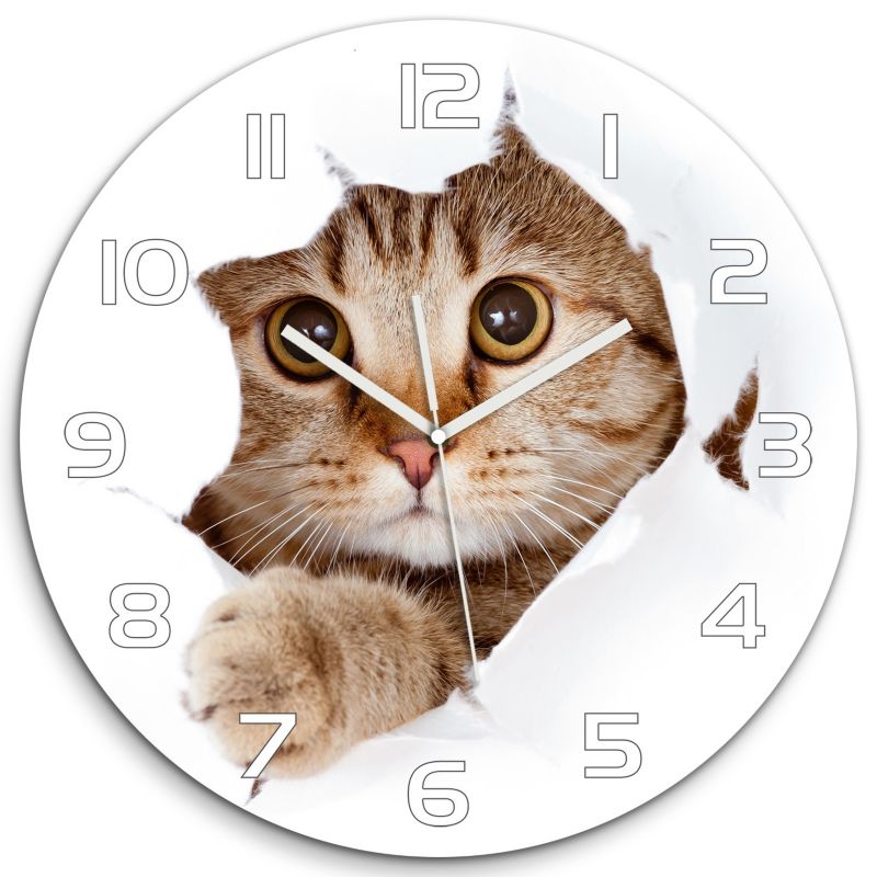 Zegar szklany Tulup Kot fi30 cm cichy 1 szt.