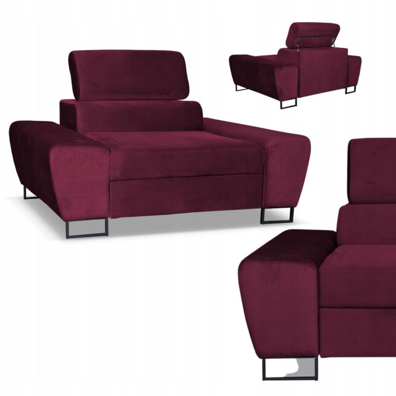 Fotel wypoczynkowy do salonu regulowany zagłówek Family Meble Bosso bordo 1szt