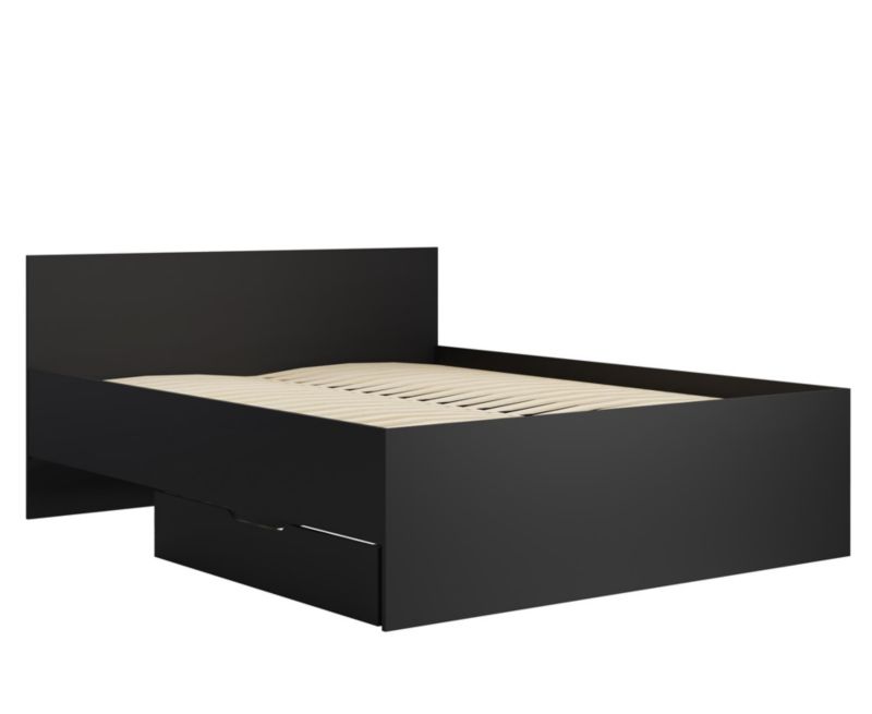 Łóżko z pojemnikiem na pościel Bettso Maxivo nowoczesne z wysokim zagłówkiem i drewnianym stelażem czarny 1szt.