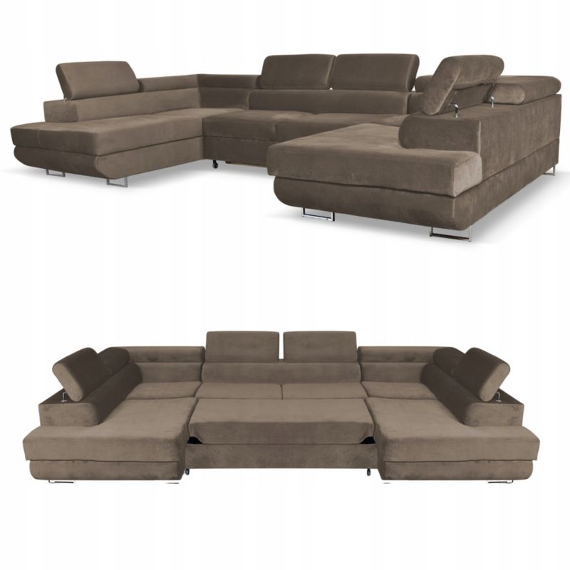 Narożnik do salonu kształt U rozkładany Family Meble Bosso brąz 1szt