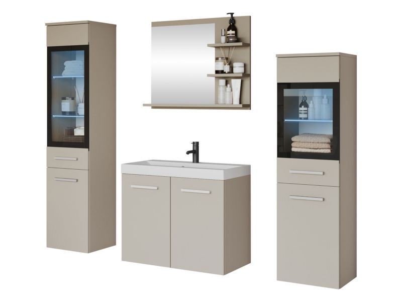 Meble łazienkowe MIRJAN 24 Madrit I z oświetleniem LED RGB kaszmirowy beż 1 kpl.