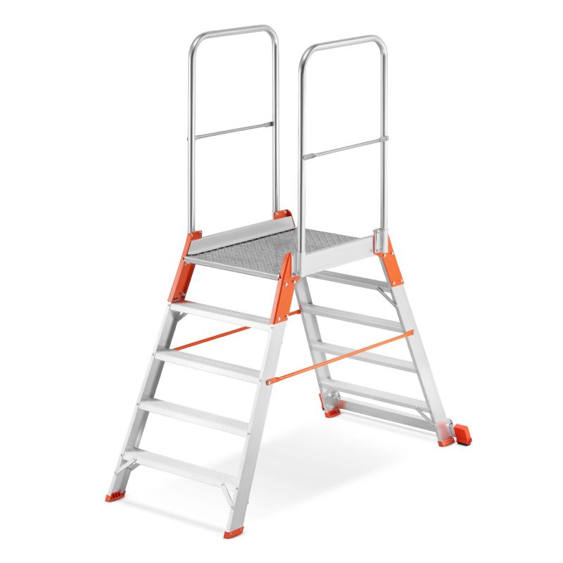 Drabina aluminiowa magazynowa mostek podest dwustronny 5 stopni 3,08m TUV 1 szt.