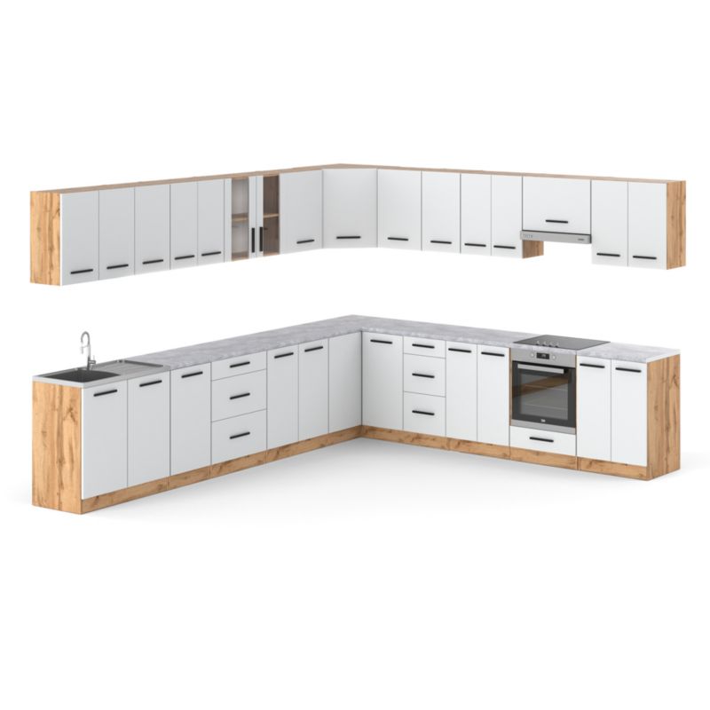 Zestaw Kuchenny Hurtownia-Mebli Z Blatem Kuchnia narożna Rossa 680cm Dąb Wotan Biały Mat 680x47x145 cm 1szt.
