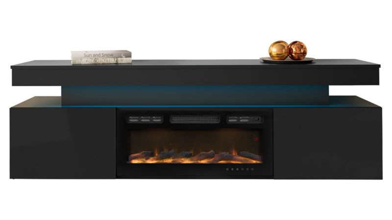 Szafka RTV MIRJAN 24 z kominkiem Glossa EF 2D 190 czarny połysk 1 szt.