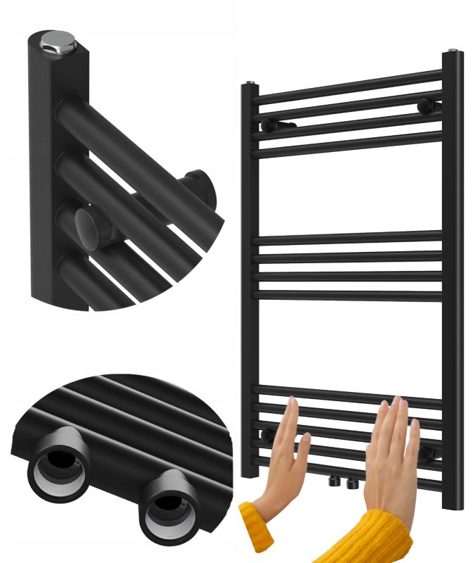 Grzejnik Łazienkowy Granitan Raven 90/60cm Czarny Kaloryfer Drabinkowy 1kpl.