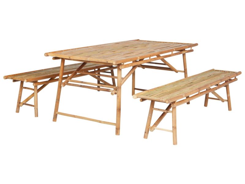 dla 4 osób Stół ogrodowy z krzesłami Tindari Drewno bambusowe Jasne drewno 1 kpl