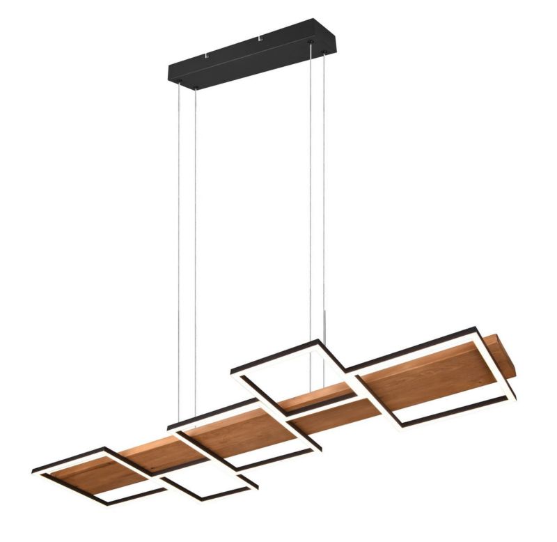Lampa sufitowa wisząca Trio Harper ciemne drewno-czarna kwadraty wbudowany LED 42W 1 szt.