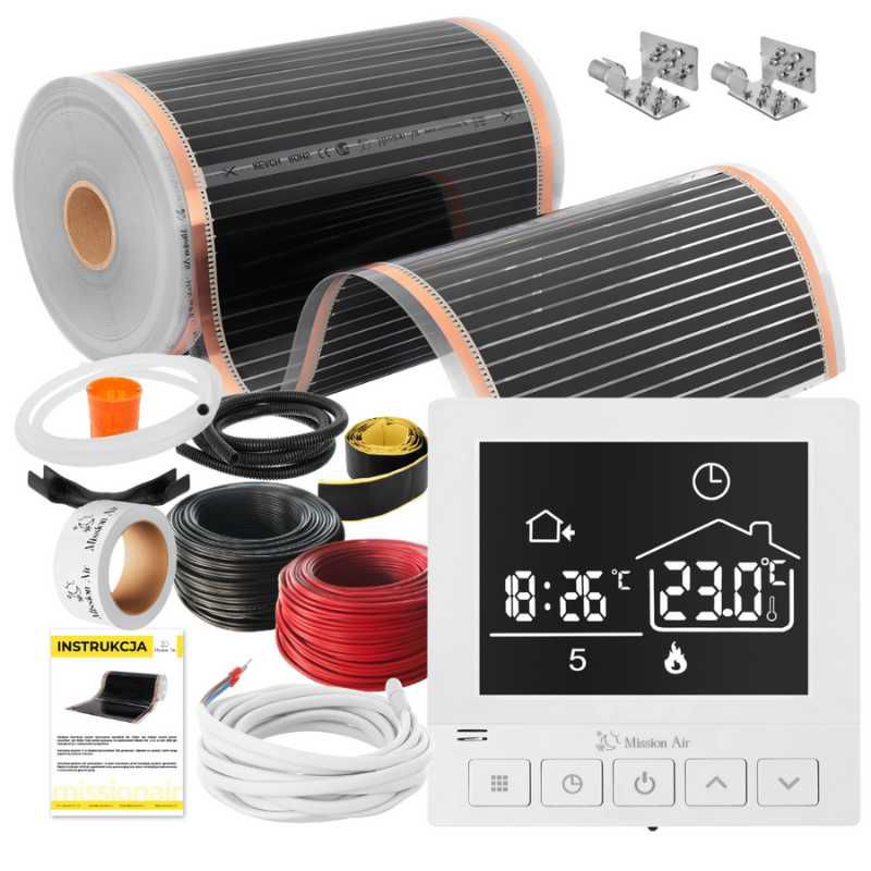 Zestaw folii grzewczych na podczerwień Mission Air IR SILVER 160W 3m²,szer.50cm + Taurus Biały 1szt