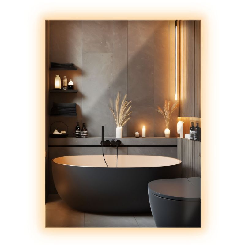 Podświetlane Lustro Do Łazienki Wallfluent 80 cm x 60 cm Prostokątne Ciepłe Światło LED 1 szt.