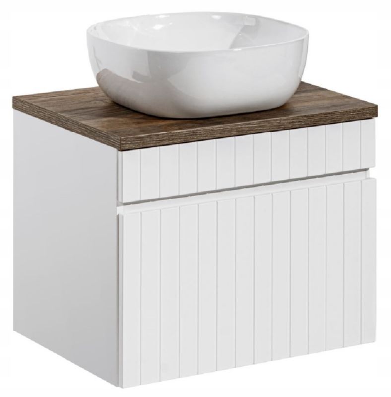 Szafka łazienkowa Furnidea 60 cm biała z umywalką blat dąb Iconic 1 szt.