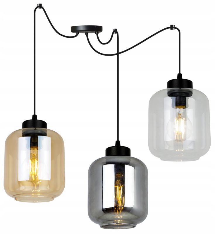 Lampa sufitowa wisząca okrągła Light Home LH Spider Novalja 3x E27 60W szary/miodowy/bezbarwny 1szt