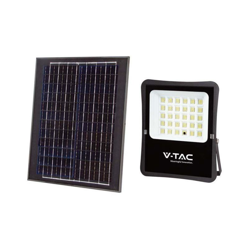 Naświetlacz solarny LED V-TAC czarny LED 20W 4000K 2400lm z pilotem IP65 wym: 25,5 x 31 x 5 cm aluminium - 1 szt.