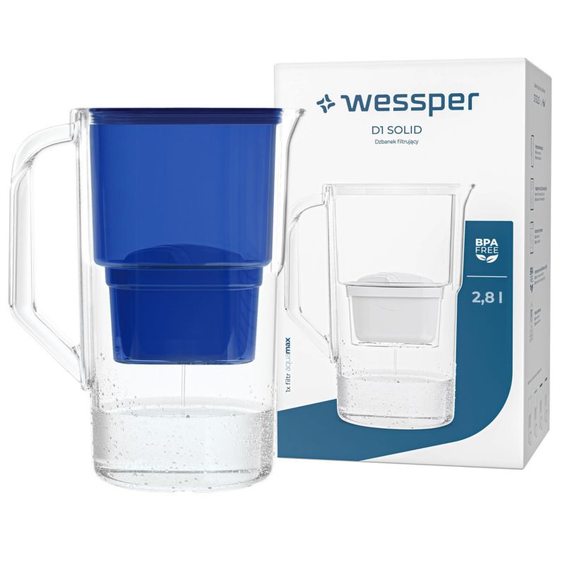 Dzbanek filtrujący wodę, Wessper D1 SOLID, 2.8L, niebieski + filtr wody Wessper AquaMax, 1szt