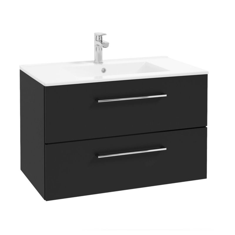 Szafka do Łazienki z Umywalką Stamar 80 x 45 cm Czarny Mat Szuflady Cichy Domyk