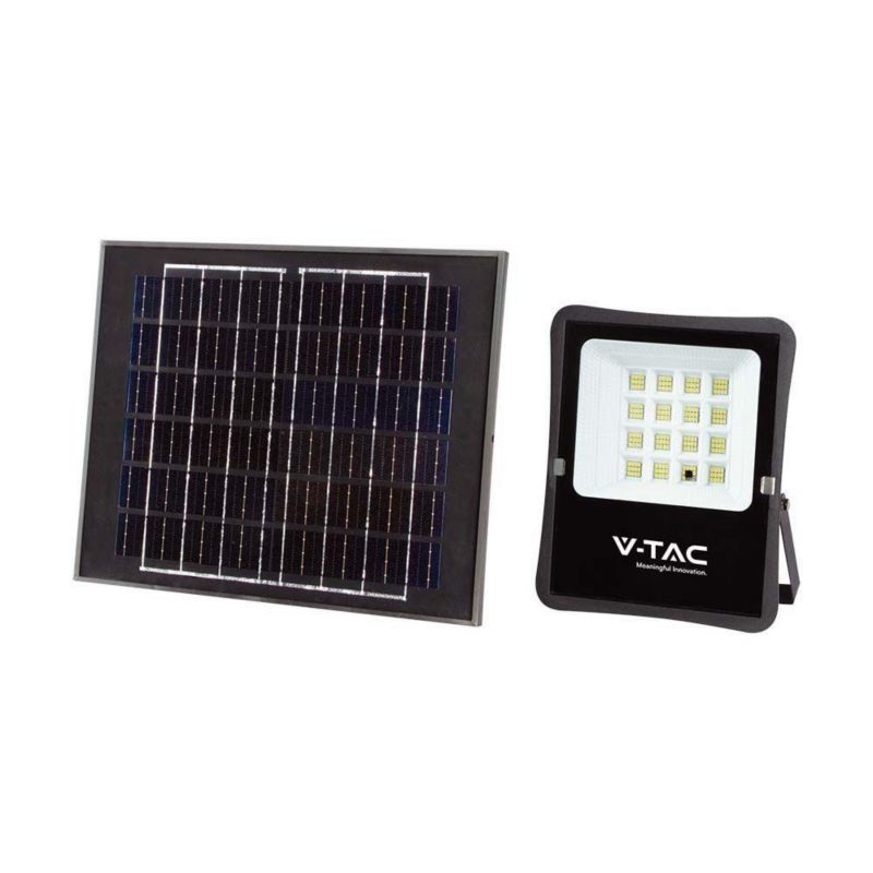 Naświetlacz solarny LED V-TAC czarny LED 12W 6400K 1200lm z pilotem IP65 wym: 21,5 x 26 x 5 cm aluminium - 1 szt.