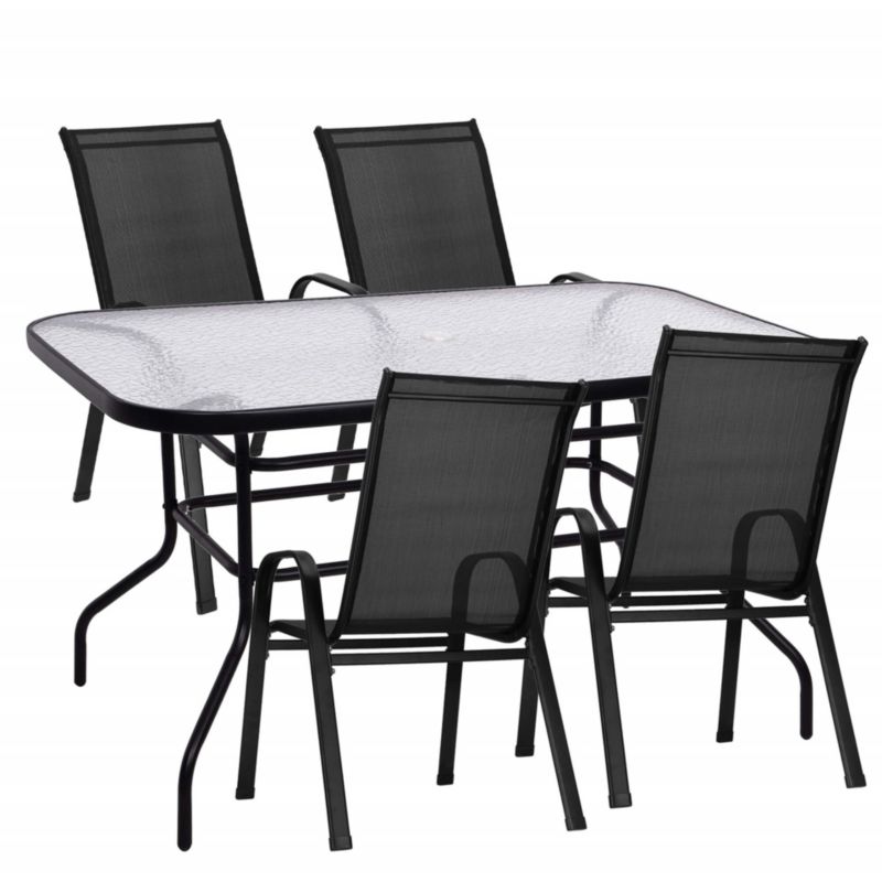 Zestaw mebli ogrodowych dla 4 osób Springos stół ze szkłem hartowanym 4 krzesła, metalowe, czarne 1 kpl.