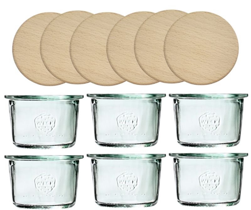 Słoiki MODO24 Weck 80 ml fi 60 mold z drewnianymi wiekami 6 kpl.