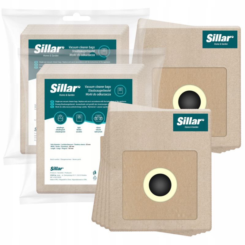 Worki do odkurzacza, Sillar, papierowe, do odkurzaczy tradycyjnych Amica Zelmer Bosch, zamiennik AW3011/13 FC8334, 15x18cm, 10szt