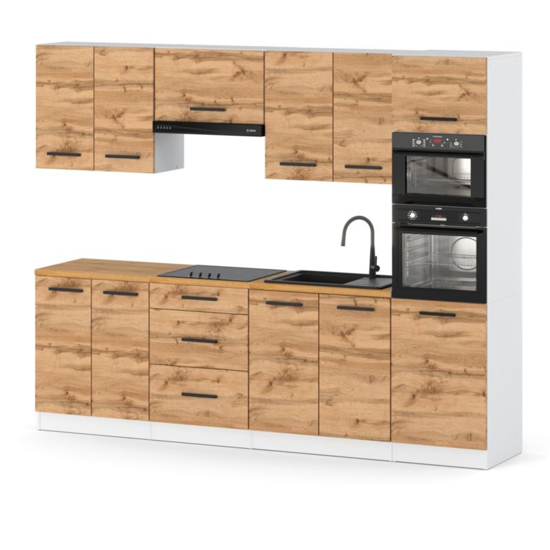 Zestaw Kuchenny Hurtownia-Mebli Z Blatem Kuchnia Marra 260cm Biały Mat Dąb Wotan 260x47x217 cm 1szt.