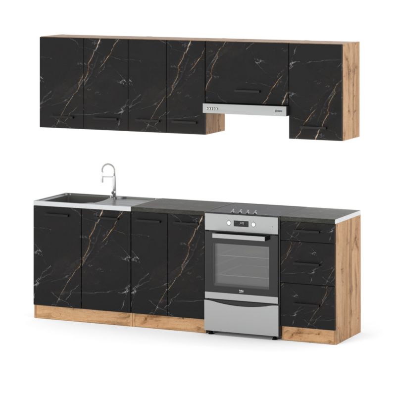 Zestaw Kuchenny Hurtownia-Mebli Z Blatem Kuchnia Mokka 240cm Dąb Wotan San Sebastian 240x47x145 cm 1szt.