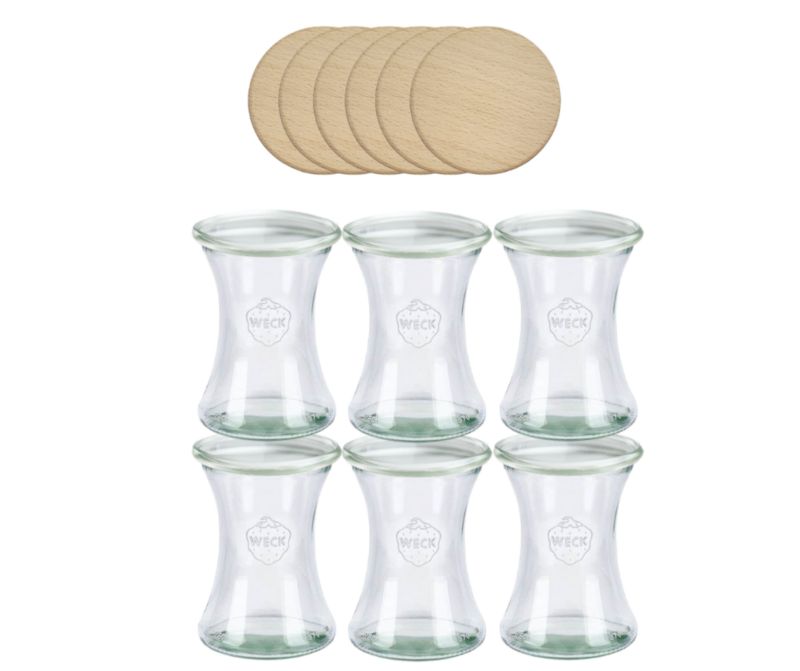 Słoiki MODO24 Weck 370 ml fi 80 deli drewniane wieka 6 kpl.