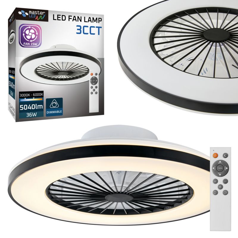 Plafon LED MasterLED Kleo 36W 3CCT Wentylator Pilot i aplikacja Czarny 1 szt.