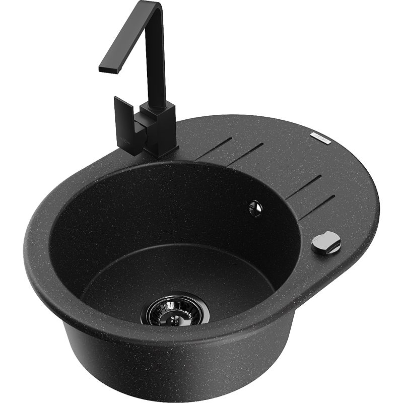 Zlewozmywak granitowy 1-komorowy Mexen Kevin z ociekaczem i baterią kuchenną Rita szary - 6517-71-670300-70 1 szt.