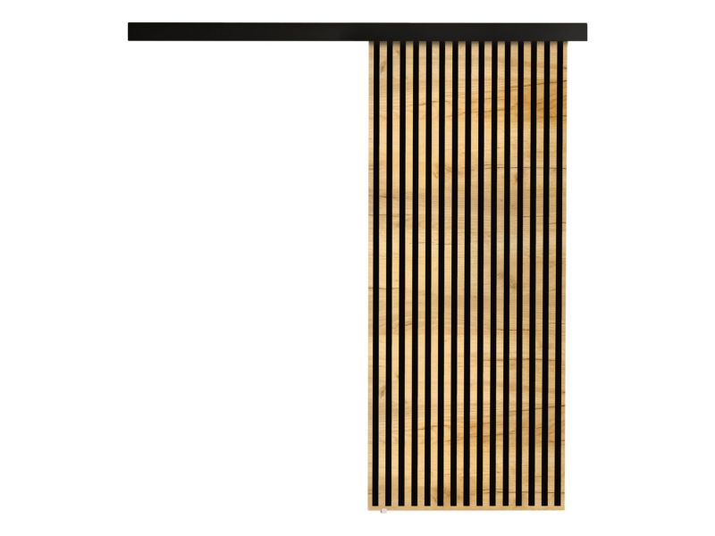 Drzwi przesuwne wewnętrzne MIRJAN 24 Belmo 80 + samodomykacz dąb craft złoty / czarne lamele 1 kpl.