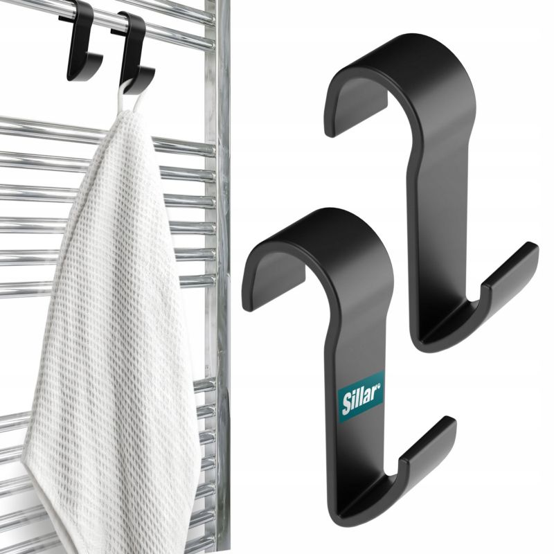 Haczyki, Sillar, wieszaki łazienkowe, na kaloryfer, uchwyty, czarne, 2szt