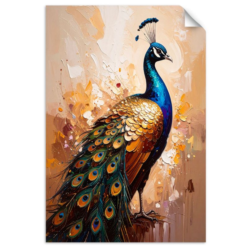 Naklejka samoprzylepna Feeby Kolorowy Paw Ptaki na beżowym tle 70x100cm 1szt