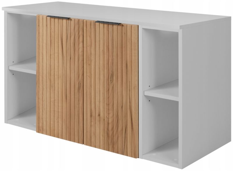 Szafka łazienkowa Furnidea 100 cm wisząca pod umywalkę dąb craft złoty z białym blatem i regałami Flow 1 szt.