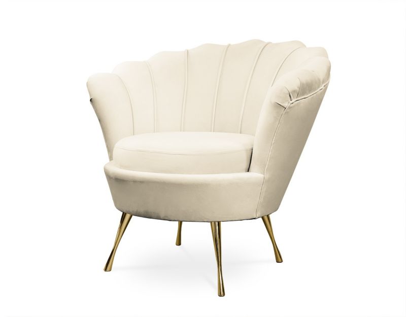 Fotel tapicerowany Bettso Muszelka na złotej nodze do salonu beżowy 1szt.
